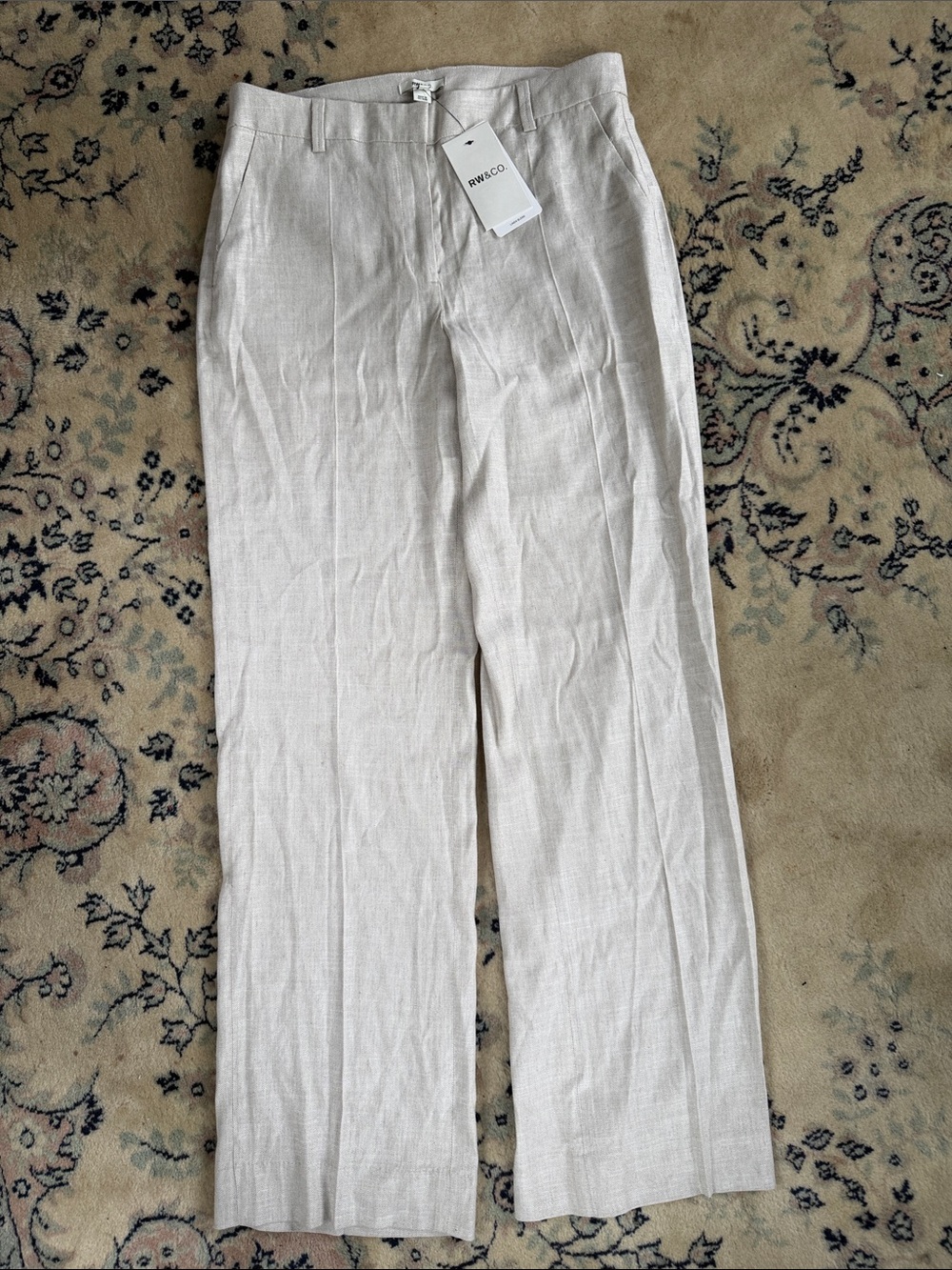 RW&CO. Men's Linen-Blend Light Cream Dress Pants